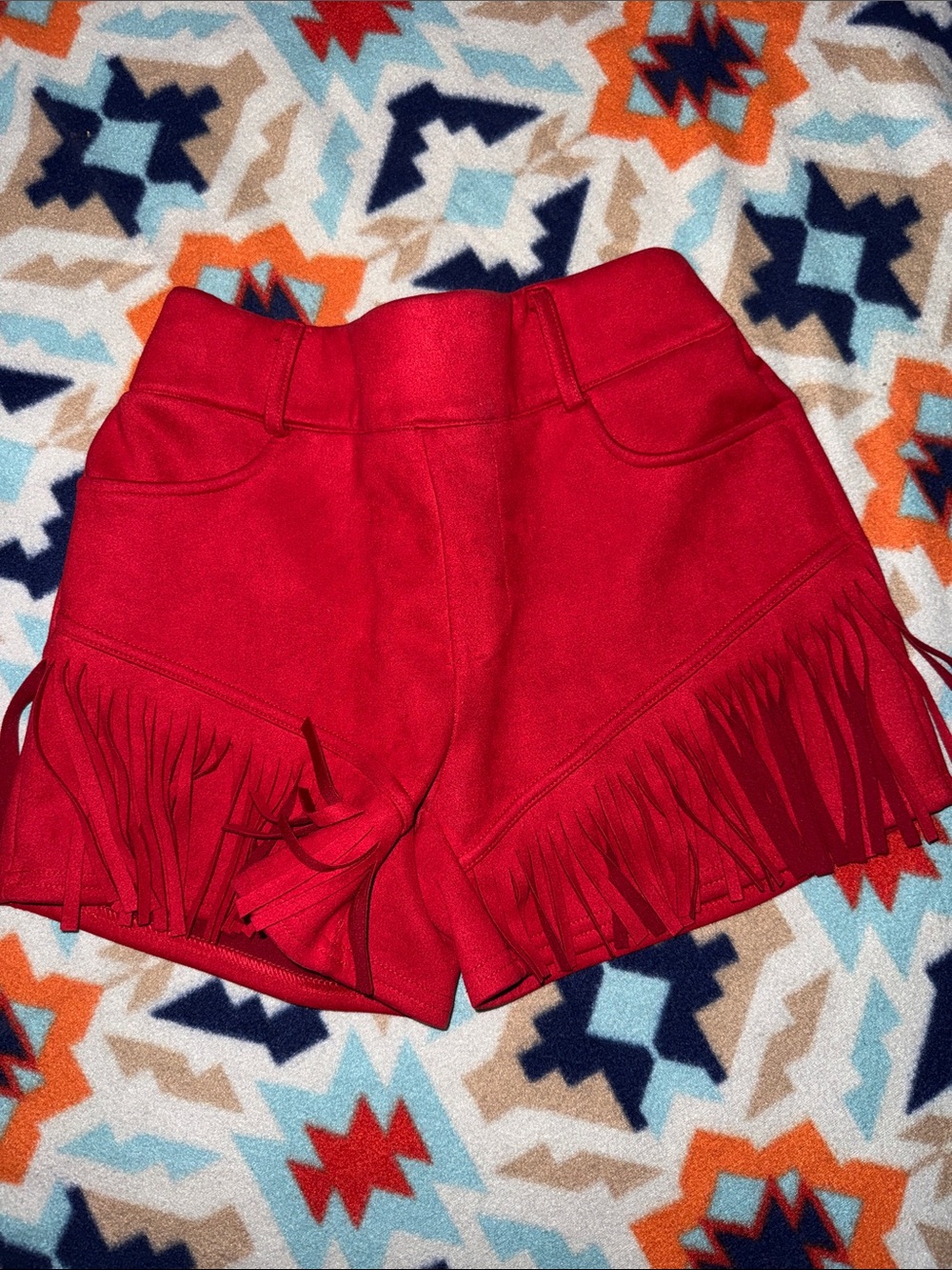 Crazy Train Red High-Waist Fringe Shorts